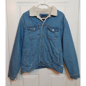 Sunrise Kingdom Medium Wash Denim Sherpa Lined Trucker Jean Jacket Size M